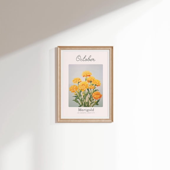 Marigold Flower Print, October Birth Month Botanical Art UNFRAMED Poster, Wall Art for Decor, Present, 8x12