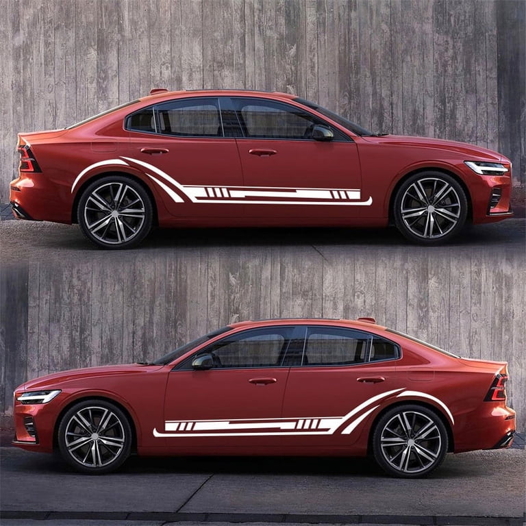 Nuoozy Universal Car Side Skirt Decal Stickers - 2Pcs White Racing Stripe Graphics For Cars & Trucks 1 thumbnail image