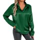 thumbnail image 2 of Vestido blusa de satén con cuello en V para mujer tallas grandes - Top túnica informal de manga larga - Conjunto de color liso para primavera y otoño - Tallas S-XL, 2 of 8