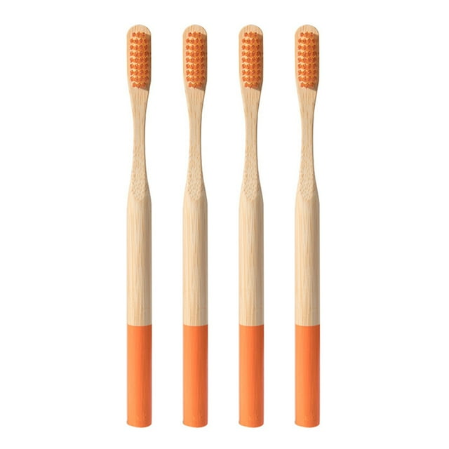 EeaseMX 4 cepillos de dientes de bambú biodegradables, ecológicos, para viajes y uso doméstico (naranja)