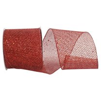 Reliant Ribbon - 97713W-065-10F, Grand Net Glitter Wired Edge Ribbon, Red, 4 Inch, 10 Yards