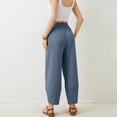 thumbnail image 3 of WULMLEO Womens Barrel Harem Linen Pants Wide Leg Pants Baggy Palazzo Drawstring Elastic Waist with Pockets Beach Sky Blue L, 3 of 5