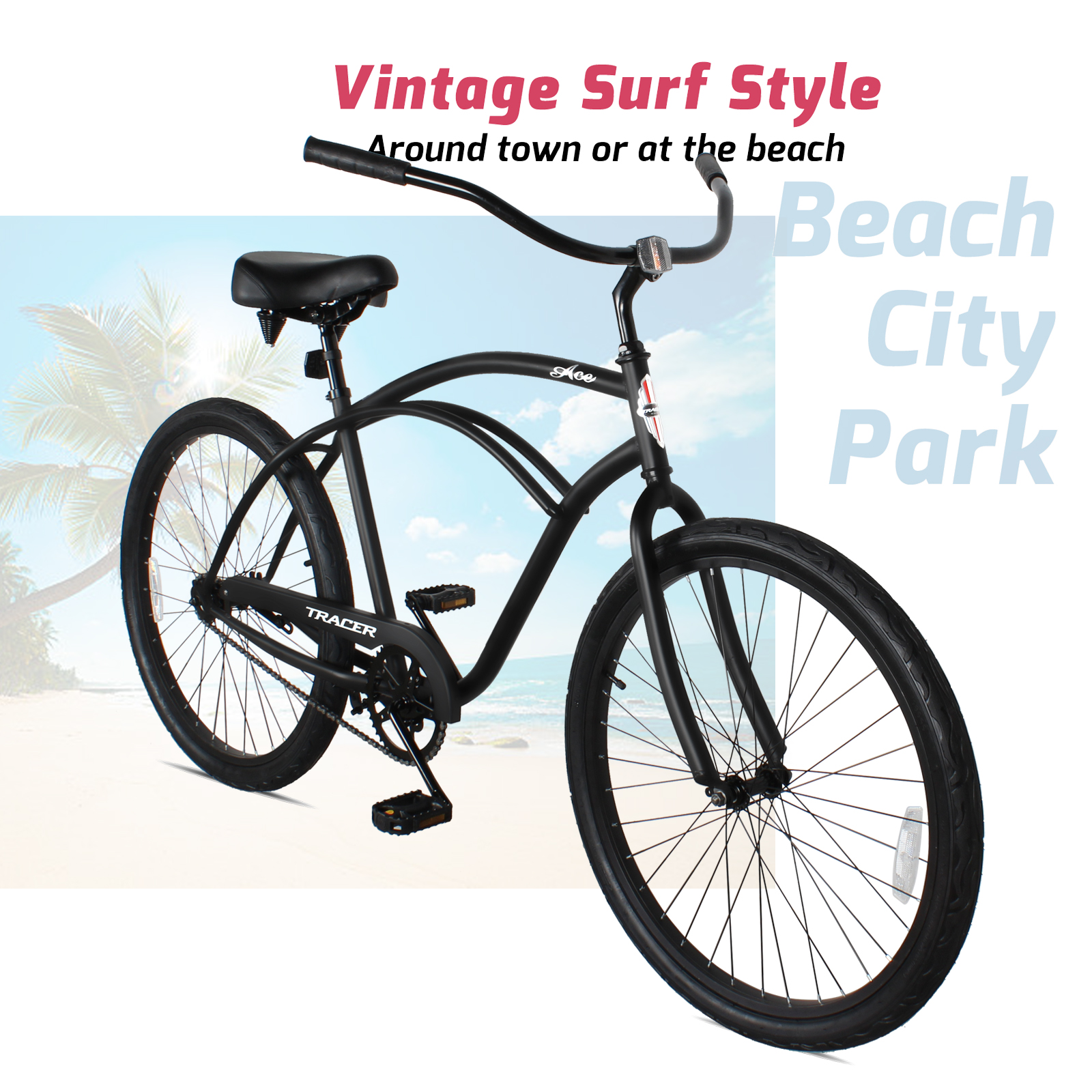 Tracer 26" Beach Cruiser Bike Single Speed Matte Black photo 4