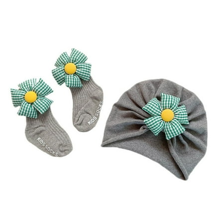 

Newborn Baby Turban Hat Socks Set Bonnet Cap + Floor Socks Flower Tube Socks Beanie Fall Winter Newborn Gift