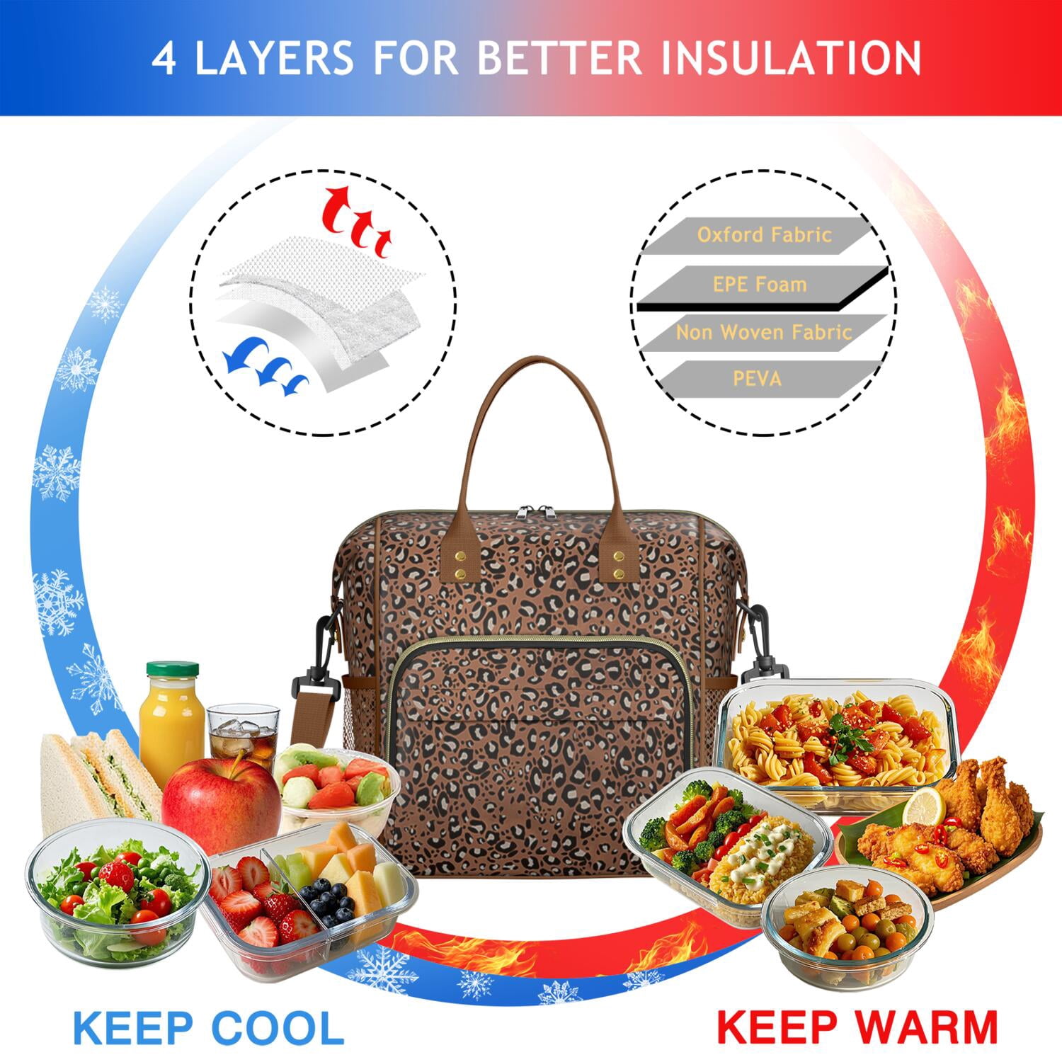 Cheetah Pattern Lunch Tote – Fashion Leopard Print Insulated Cooler Bag, Reusable Leakproof Lunch Box for Women, Perfect for Office or Gifting