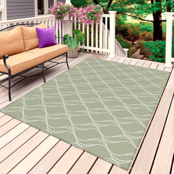 Sage Green Stripes Outdoor Rug 3x5 Ft, Non Slip Washable Area Rug, Simple Geometric Modern Monochrome Patio Rugs Carpet Runner, Large Floor Mat for Indoor/Outdoor Deck Porch Camping