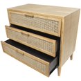 thumbnail image 6 of DecMode 36" x 32" Light Brown Wood 3 Drawer Chest with Beige Rattan Drawers and Gold Handles, 1-Piece, 6 of 15