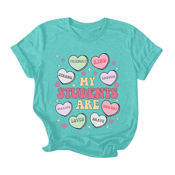 Shadoumai Womens Valentines T-Shirt Print Graphic Tees Cute Love Heart Shirts Casual Short Sleeve