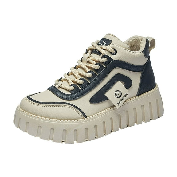 Dakaela Women's Platform Sneakers High Top Canvas Shoes Lace up Casual Walking Tennis Shoe Black 5.5