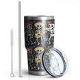 thumbnail image 2 of 30oz Day Of the Dead Halloween Pattern Tumblers Stainless Steel Tumbler with Lid and Straw,Vacuum Insulated Double Wall Travel Tumbler Cups Mug with Cleaning Brush for Coffee,Tea, 2 of 7