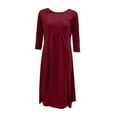 thumbnail image 4 of Women’s Elegant Knit Midi Dress with Crew Neck and 3/4 Sleeves, Soft Solid Stretch Fabric for Casual Wear, Loose Fit Comfortable Outfit for Spring, Summer, and Holiday Events, 4 of 4