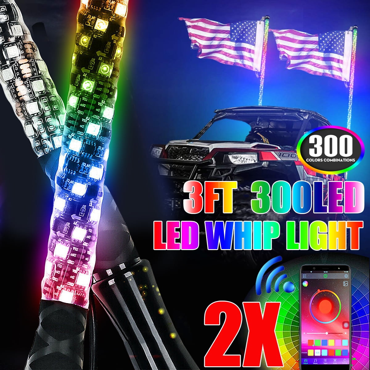 Red 6 Feet Quick Release ATV UTV LED Light Whip with Flag