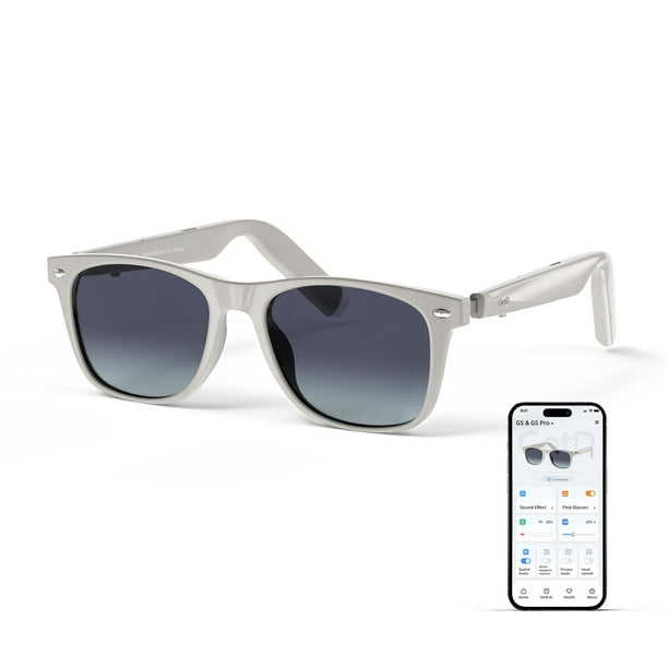 GetD Gafas Inteligentes AI con Asistente ChatGPT, Traducción en Tiempo Real, Lentes de Sol Polarizadas Hombres & Mujer Unisex, Auriculares y Gafas 2 en 1 (Off White Frame+Gradient Lens)
