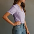 thumbnail image 4 of 2026 New Womens Casual V Neck Short Sleeve Button Down Shirts Business Casual Work Boho Tops Blouses(Purple,XL), 4 of 7