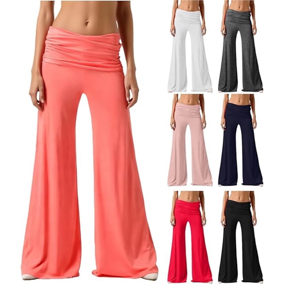 FRSASU Coral Fold Over Yoga Pants for Women Wide Leg Loose Fit Lounge Pant Ruched Waist Stretchy Lounge Leggings White