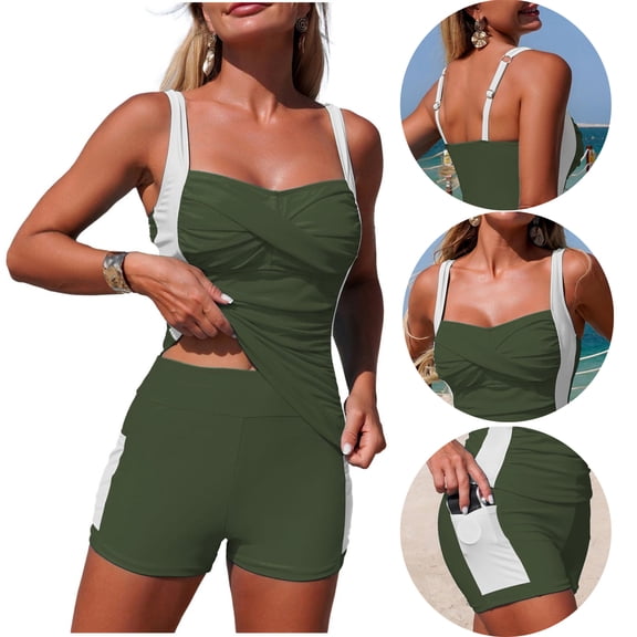 Tankini Sets, Women's Ruched Bathing Suit Tops with Boy Shorts Two Piece Swimsuits