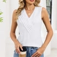 thumbnail image 2 of ZHYou No Boundrie Women's V Neck Sleeveless Tank Tops Pleated Front Wrap Loose Fit Flowy Casual Summer Pullover Blouses for Women White Size M, 2 of 8