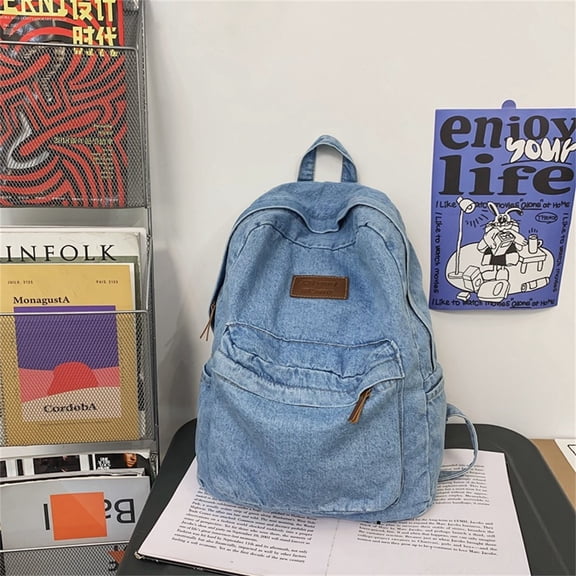 Vintage Aesthetic Denim Backpack for Women Men Retro Bookbags School Bag Travel Jeans Backpack For College