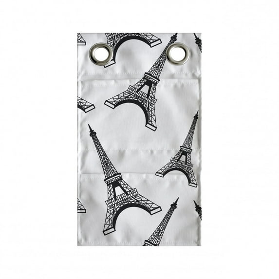 Eiffel Tower Hanging Pocket Organizer, Digital Print of Monochrome Style Towers on a Plain Background, Printed Polyester Storage Bag with Pockets, 9" x 27", Charcoal Grey and White