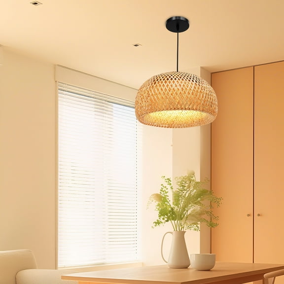 Peakora Bamboo Rustic Farmhouse Chandelier Hand Woven Hanging Light Fixtures Farmhouse Basket Pendant Light Rustic Boho Lantern Pendant Lighting for Kitchen Dining Room