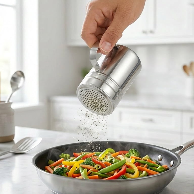 Versatile 14 Oz Stainless Steel Spice Dredge Shakers With Handles – Great For BBQ & Cooking