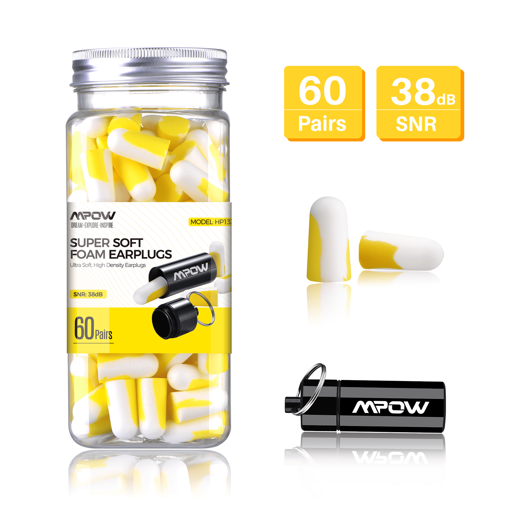 Mpow Ear Plugs for Sleeping, 38dB SNR 60 Pairs Soft Foam Ear Plugs, Comfortable Ear Plugs for