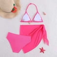 thumbnail image 4 of vigerkar Ensemble Bikini Mignon 3 Pcs pour Fille, Hauts et Culottes Texturés à Bretelles Spaghetti avec Jupes Cache-Maillot Transparentes à Motif Floral (Rose Vif, 10-11 Ans), 4 of 7