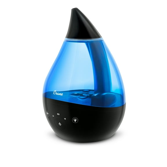 Crane USA Top Fill Drop 1 Gallon Ultrasonic Cool Mist Humidifier with 24 Hour Run Time Black & Blue