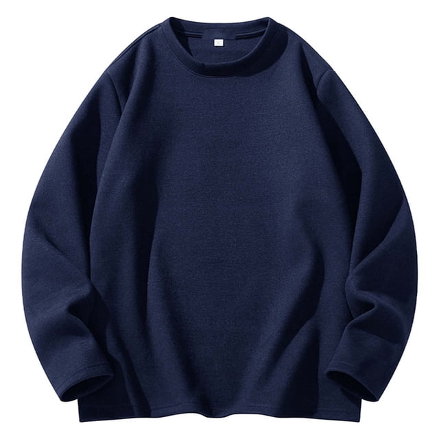 Amzcrzy Sudadera Para Hombre, Cálida E Informal, De Color Liso, De Manga Larga, Con Cuello Redondo, Color Azul Marino, Talla 2Xl