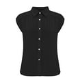 thumbnail image 5 of Black Womens Tops Women's Elastic Cuffs Cotton Linen Button Up Shirt for Daily Casual Commuting Shirts for Women, 5 of 6