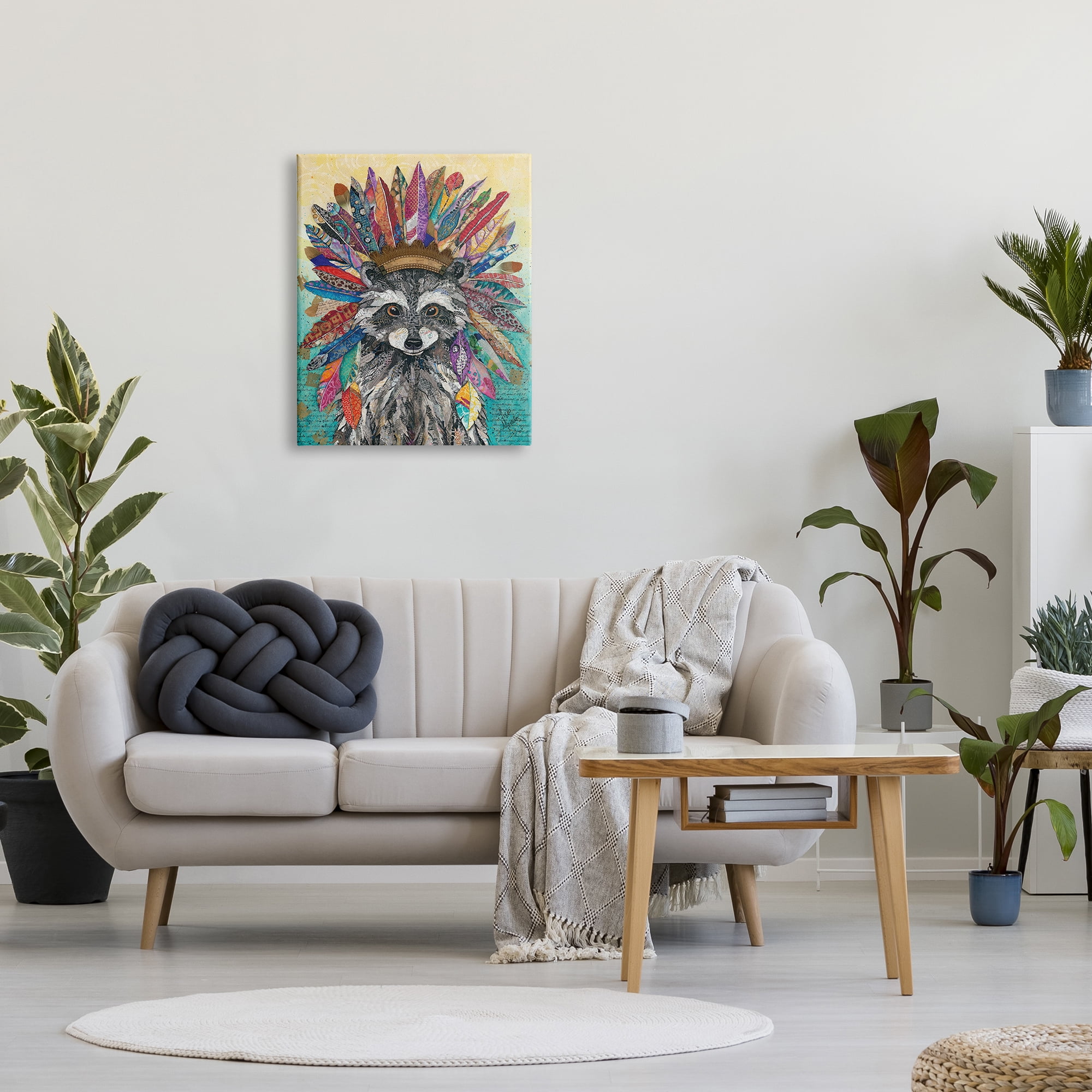 Stupell Industries Bold Tribal Raccoon Mixed Ephemera Collage Painting Painting Gallery Wrapped Canvas Print Wall Art, Design by Lisa Morales