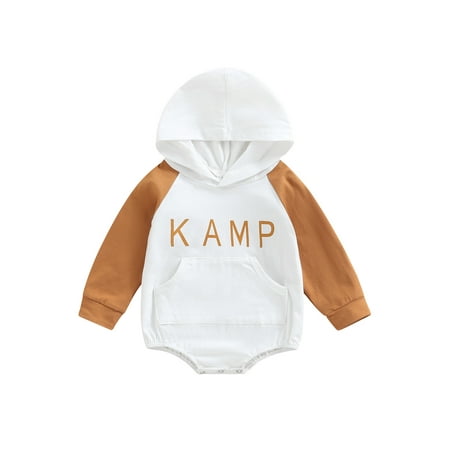 

AMILIEe Infant Baby Boy Girl Fall Hooded Romper Long Sleeve Letter Print One-Piece Bodysuit
