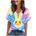 thumbnail image 7 of Felirenzacia Women's Summer Blouse V Neck Short Sleeves Pullover Top T Shirt Bunny Graphic Boxy Tee for Women's Plus Multicolor,M, 7 of 7