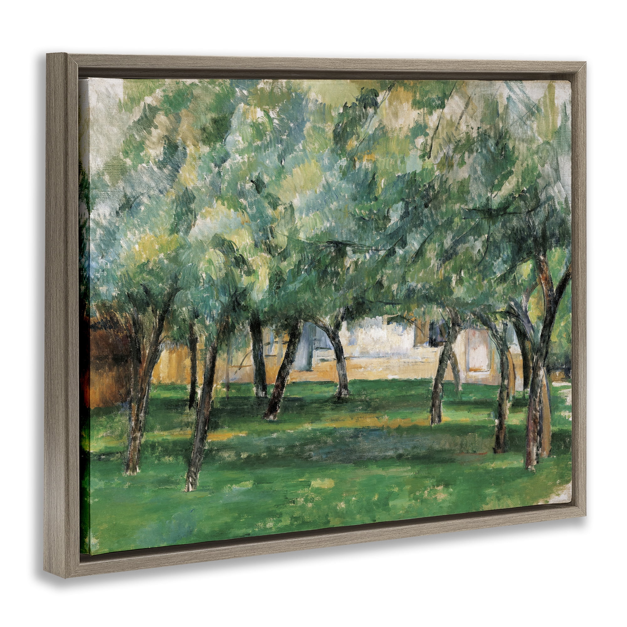 Stupell Industries Classic Cezanne Farm in Normandy Landscape & Nature Painting Brown Floater Framed Canvas Art Print Wall Art, 21 x 17
