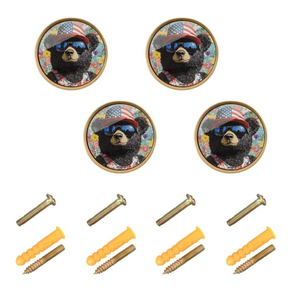 Qxltty Black Teddy Bear Cabinet Knobs Kitchen Drawer Knobs Round Door Pulls Dressing Table Wardrobe Closet Knob Handles Decorative Set of 4