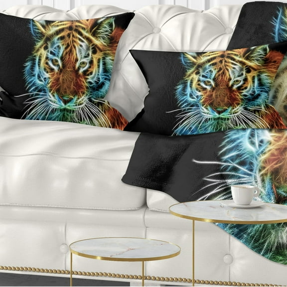 Designart Illuminating Tiger Head View - Contemporary Animal Throw Pillow - 12x20