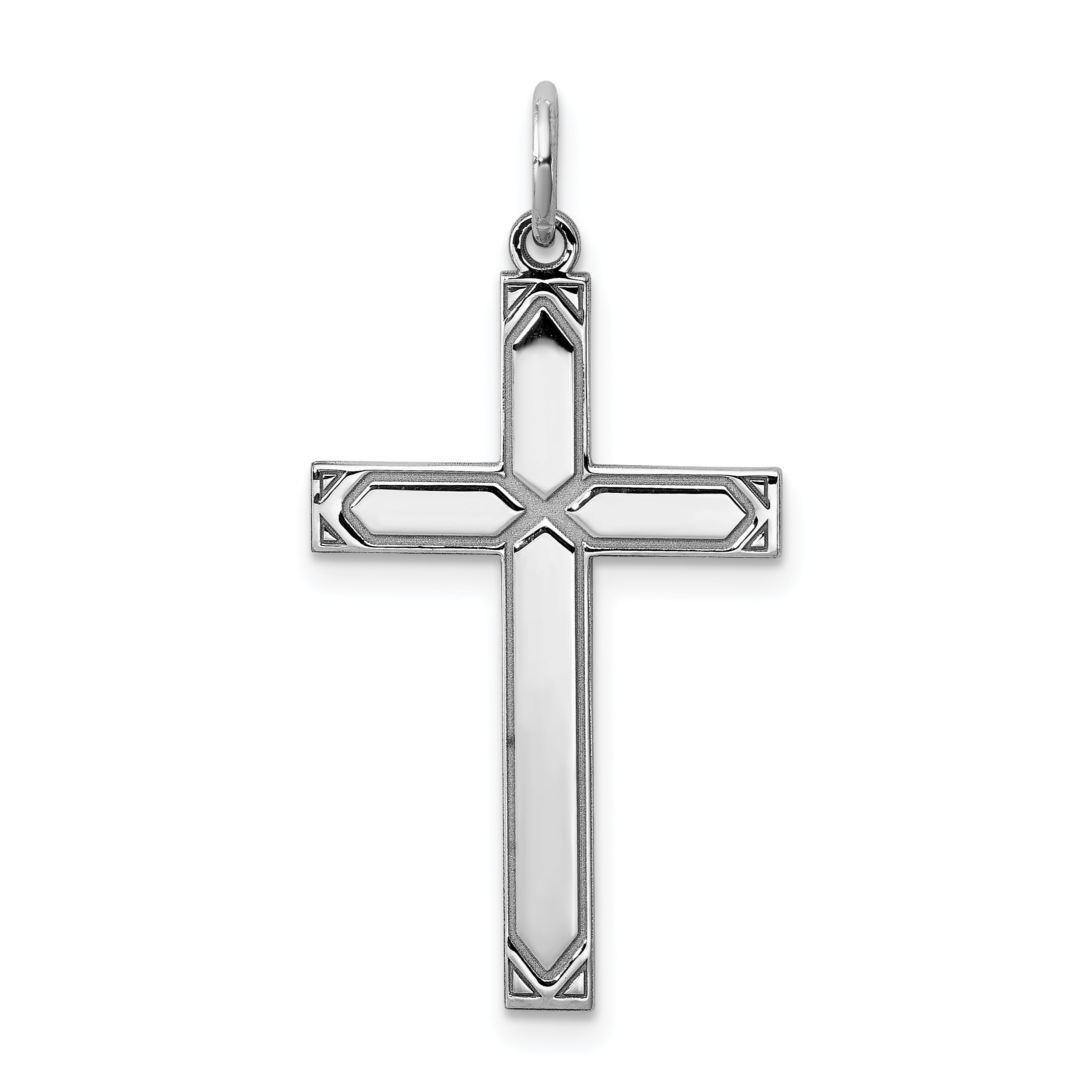Bonyak Jewelry 18 Inch Rhodium Plated Necklace w// 6mm Rose Pink October Birth Month Stone Beads and Crucifix Charm