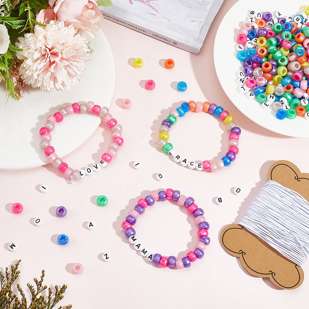 DIY Bracelets Making Kits Including Acrylic Beads and Elastic Cord Rondelle & Letter Mixed Color 7x4mm Hole: 1mm 1200pcs/set