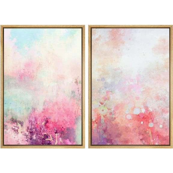 IDEA4WALL Framed Canvas Print Wall Art Set Pastel Rainbow Paint Landscape Digital Art Decor Bohemian Retro Floral Artwork Contemporary Minimalism for Living Room, Bedroom, Office - Natural 24"x36"x2