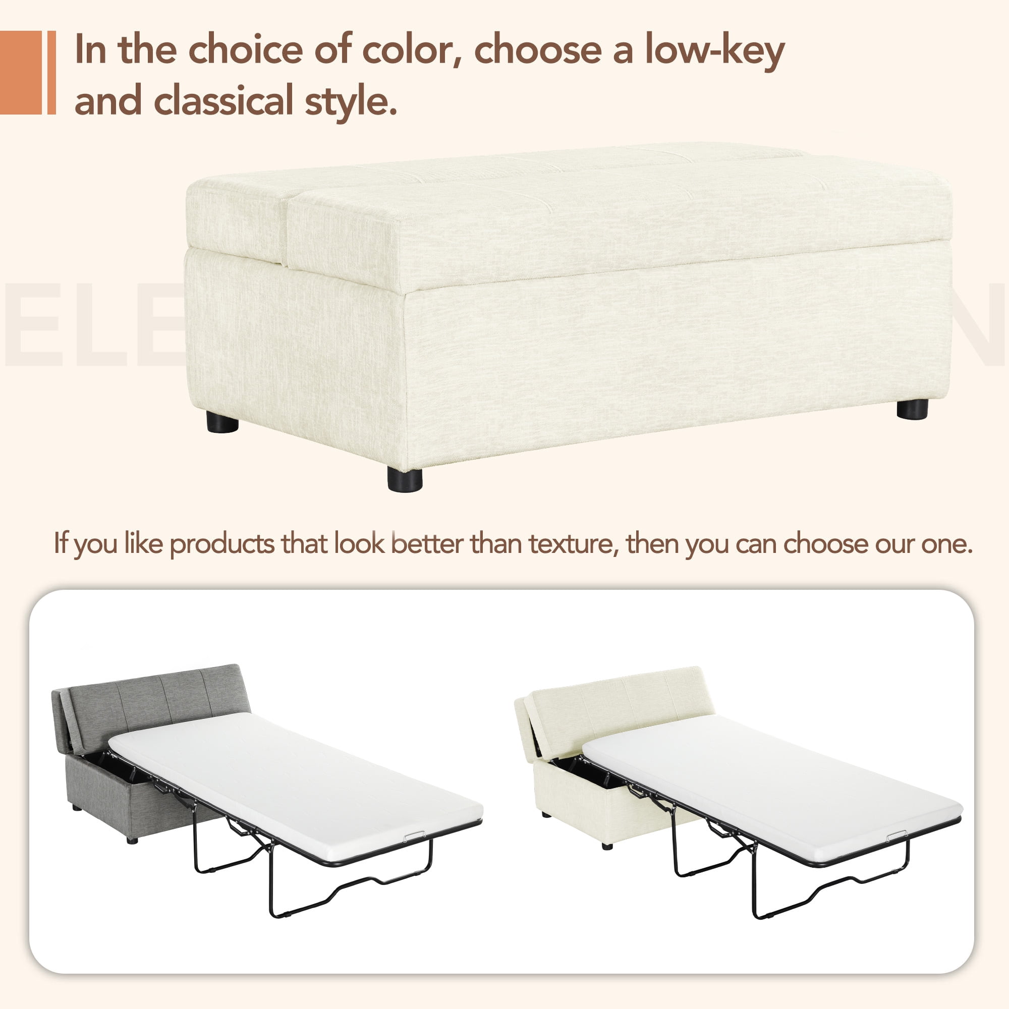Euroco Twin Size Folding Ottoman Sleeper Bed with Mattress Convertible Guest Bed, White