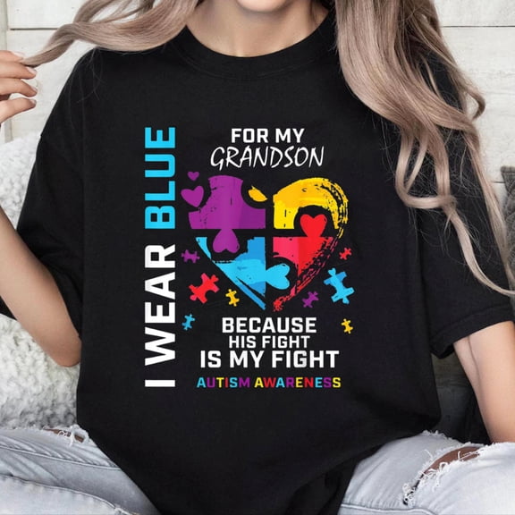 100% Cotton Unisex Grandma Grandpa I Wear Blue for My Grandson Autism Awareness T-Shirt Small