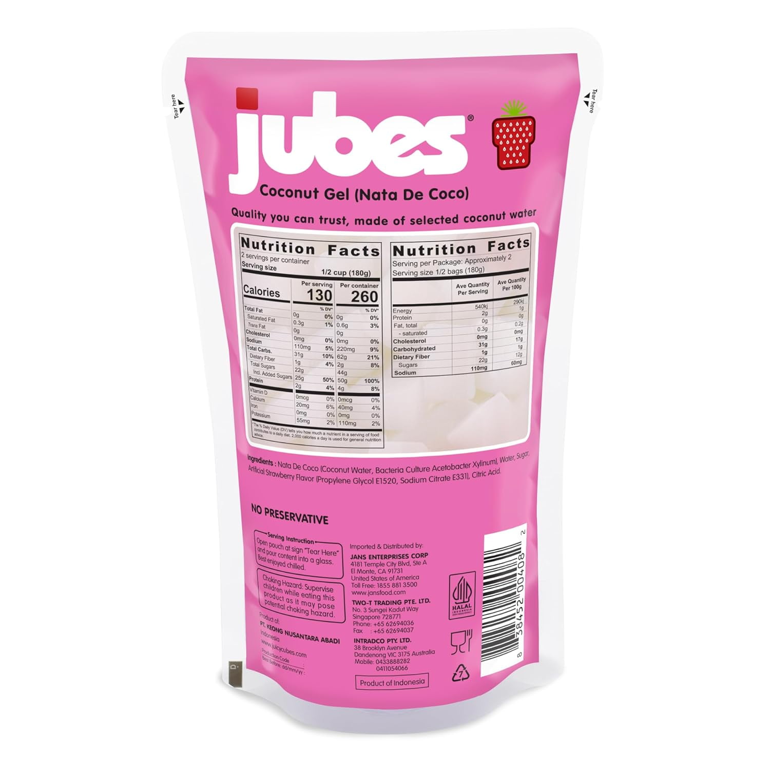 Jubes Strawberry & Mango Nata De Coco Jelly Cubes (12.7 oz, 3 of Each Flavor) - Strawberry & Mango Coconut Jelly Cubes for Sago - Coconut Gel in Syrup Toppings for Fruit Tea, Boba, & all Beverages