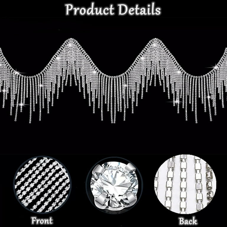 Rhinestone Fringe Trim Rhinestones Tassel Chain Diamond Crystal Tassel  Fringe Trim for Sewing Crafts Decoration Clothing Accessories（1 Yard）