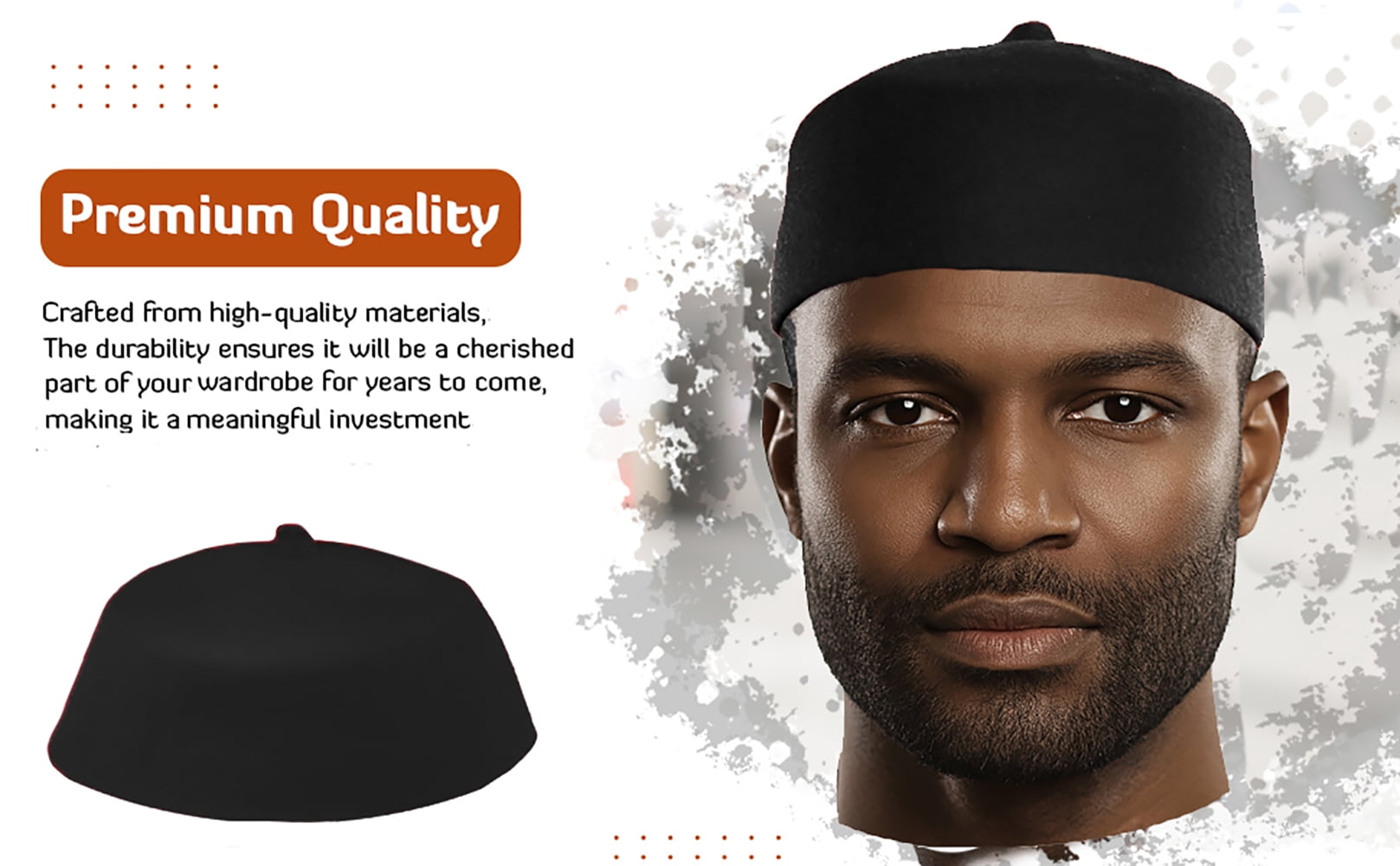 Black Wool Fez Hat for Men – Soft Felt Igbo Cap | Traditional African Hat Kufi