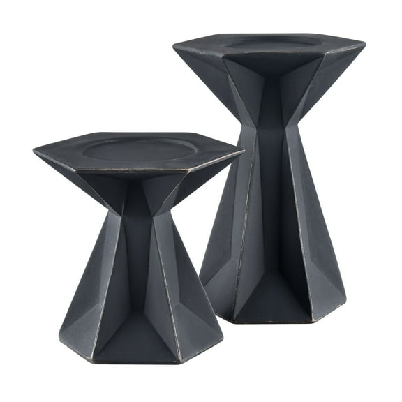 Elk Home Harper Mid Century Modern Candleholder in Black Finish, for dining table centerpiece