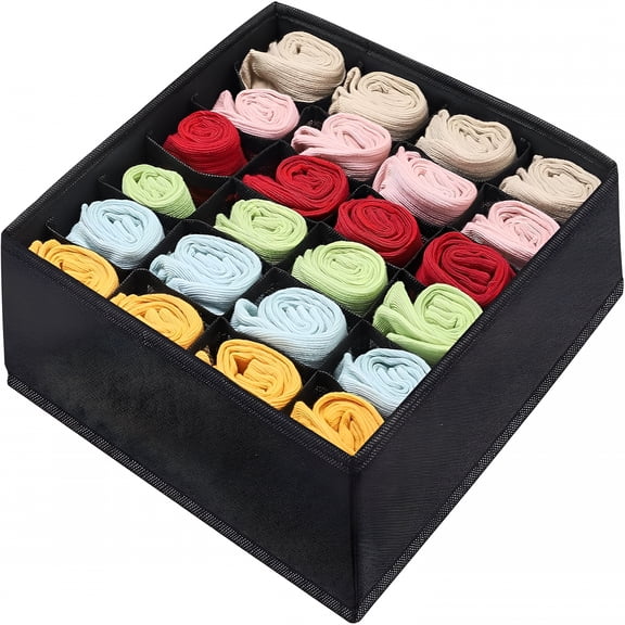 XIBUFE Foldable Storage Cubes Drawer Underwear Organizer Dividers,Under Cabinet Organizer 24-Cell Fabric Storage Boxes for Lingerie,Socks,Ties (Black)