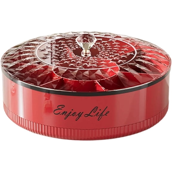 Rotating Snack Tray with Lid, Multi-Compartment Spinning Serving Container, PET Material, Reusable Design for Nuts, Fruit, Candy, Dessert