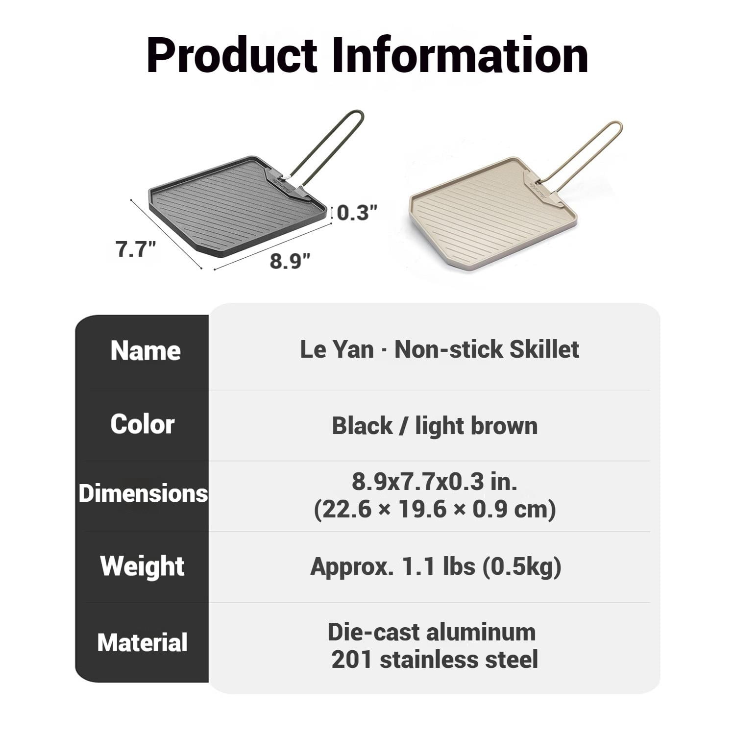 Naturehike, Non-stick skillet, square grill frying pan for camping, outdoor portable frying pan, cast aluminum, movable folding handle