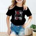 thumbnail image 3 of Baby Girl Shirts Crew Neck Short Sleeve T Shirts Cotton Cartoon Print Back To School Shirt Kids Summer Clothing 3-4 Years（Black）, 3 of 5