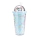thumbnail image 1 of 550ml Rainbow Plastic Water Bottle Double Layer Sequins Drinking Cup With Straw Women Girl Gift 26-27s, 1 of 4